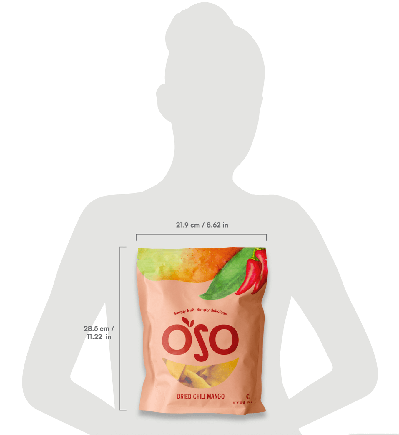 size of the 23oz chili mango bag